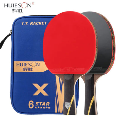 Huieson 6 Star Carbon Fiber Blade Table Tennis Racket Double Face Pimples Ping Pong Paddle Racket Set