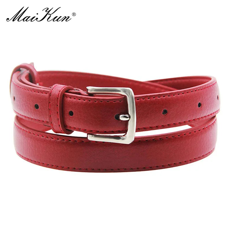 MaiKun Women's Skinny Leather Belt Solid Color Pin Buckle Simple Small Size Suit Business Casual Waist