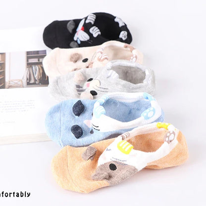 5Pairs/lot Women Socks Female Cotton No Show Ankle Socks Animal Cartoon 3D Socks Lovely Cute Students Girls Socks