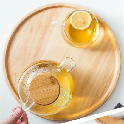 Wooden Round Serving Platter Tray Pizza Salad Plate Wooden Breakfast Food Fruits Bread Dessert Container Tea Mat Snacks Dish