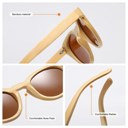 GM Design Women Bamboo Sunglasses With Polarized Mirror Lenses Of Bamboo Wood Sunglasses With Wooden Box