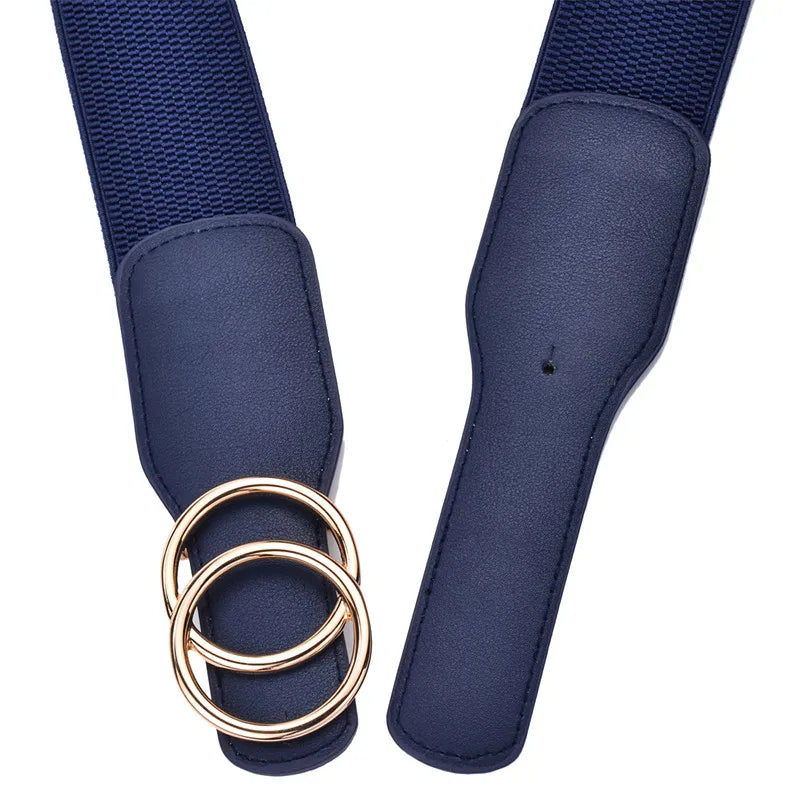 Women's Girdle Elastic Stretch Wide Waist Belts W Double Rings Buckle Cummerbunds Ladies