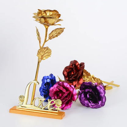 Eternal Rose Colorful Galaxy Artificial Flowers 24K Gold Foil Flower Love Base Flare box for Girlfriend Valentine's Day Gift