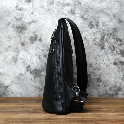 NZPJ New Style Men's Leather Messenger Bag Casual Top Layer Cowhide Men Outdoor Shoulder Bag Solid Color Men Chest Bag Trend Bag