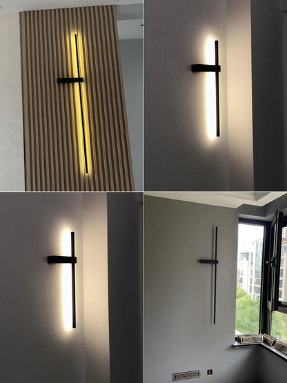 Black long strip wall lamp bedroom bedside lamp modern minimalist wall lamp living room TV background line wall light