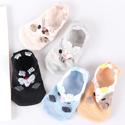 5Pairs/lot Women Socks Female Cotton No Show Ankle Socks Animal Cartoon 3D Socks Lovely Cute Students Girls Socks