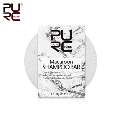 PURC Macaroon Shampoo Bar Soap Organic Natural Handmade Hair Shampoo Shiny Hair & Scalp Treatment Repair Solid Shampoo Bar 60G