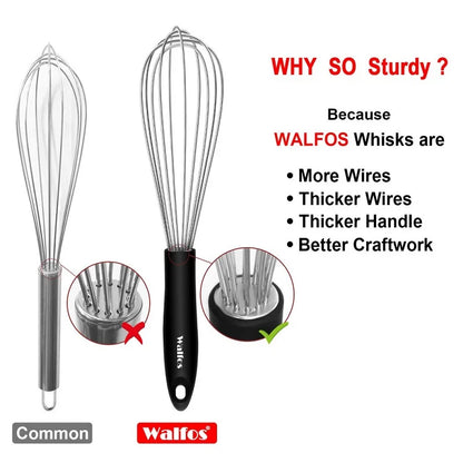 WALFOS Stainless Steel Wire Whisk Manual Egg Beater Blender Milk Cream Butter Beater Kitchen Baking Cooking Utensils Accessiores