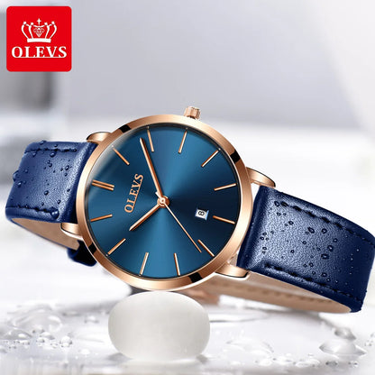 OLEVS Women Watch Red Casual Leather Ladies Watches Luxury Quartz Female Wristwatches Brand Clock Ultra Thin Surface 6.5MM5869