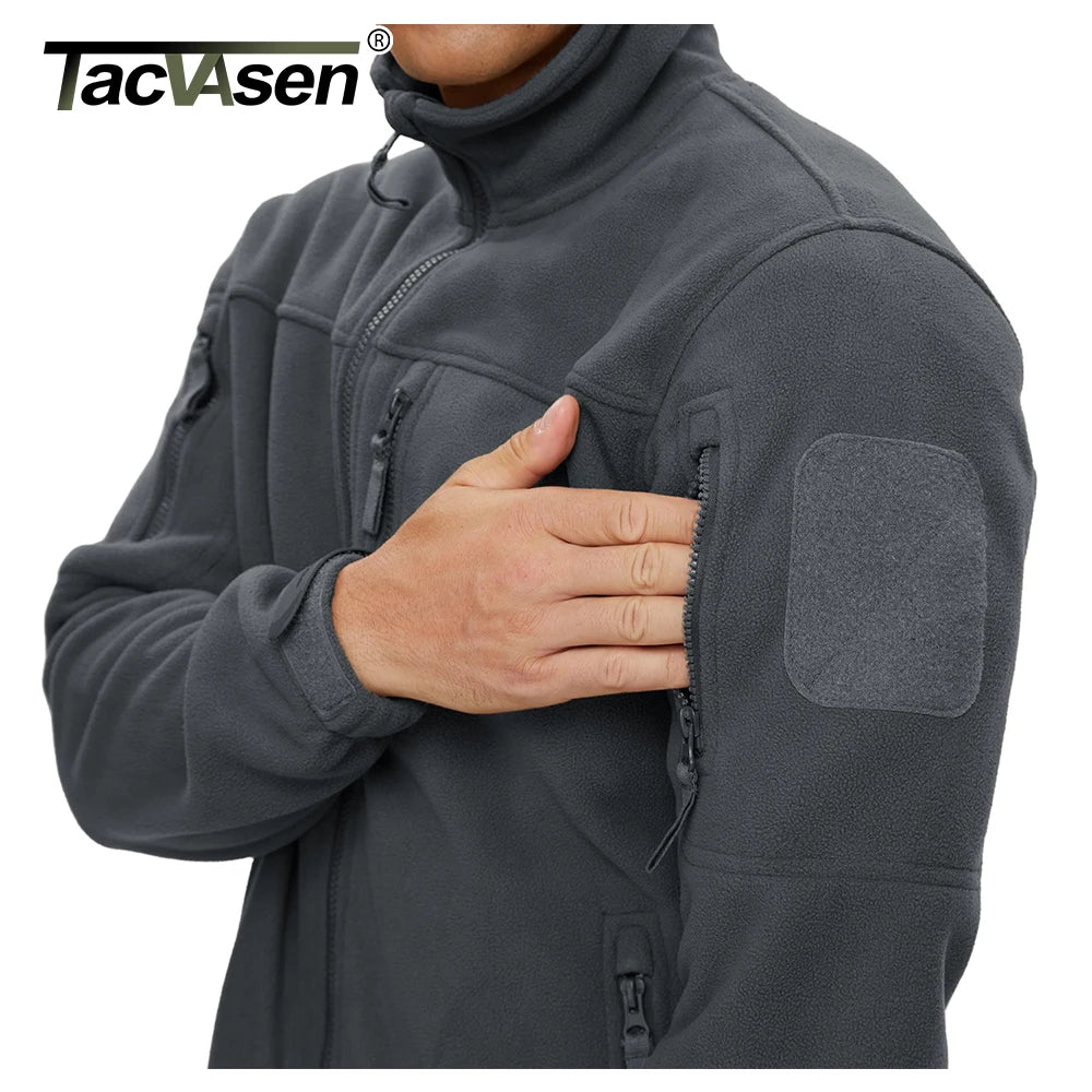 TACVASEN Winter Fleece Jacket Mens Zipper Pockets Work Jacket Thermal Warm Full Zip Fishing Hiking Coats Outwear Man Windbreaker