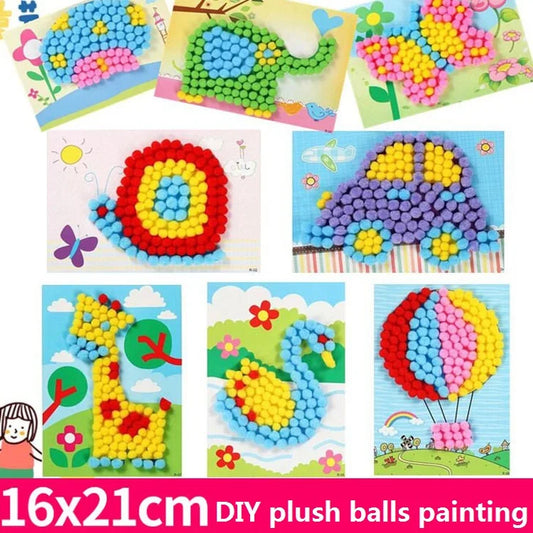 2 Pcs/Set Kids Plush Ball Painting Stickers Creative DIY Handmade Material Educational Toys Children Cartoon Puzzles Crafts Toy