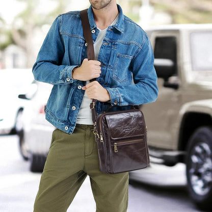 CONTACT'S Genuine leather messenger bag for men casual shoulder bags male flap bag luxury brand crossbody bags for 9.7" Ipad