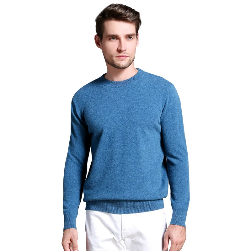 Men's 100% Pure Cashmere Knitted Jumpers, Winter Sweater, High Quality Pullovers, Tops, Thick Clothes, 8Colors, Oneck, Hot Sale