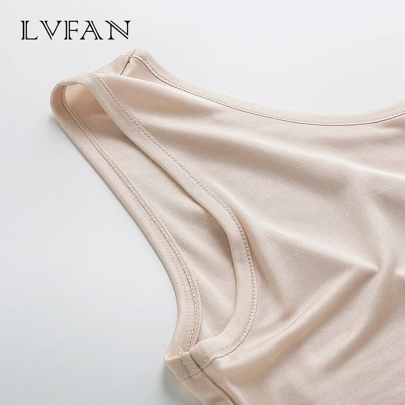 Natural silk women's vest summer sleeveless silk knitted comfortable fabric new tank top short Comfortable LVFAN Y009