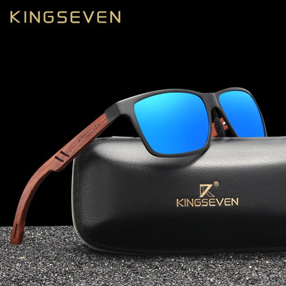 KINGSEVEN Design Handmade Natural Bubinga Wooden+Aluminum Sunglasses Men Polarized Fashion Sun Glasses Square UV400 Gafas De Sol