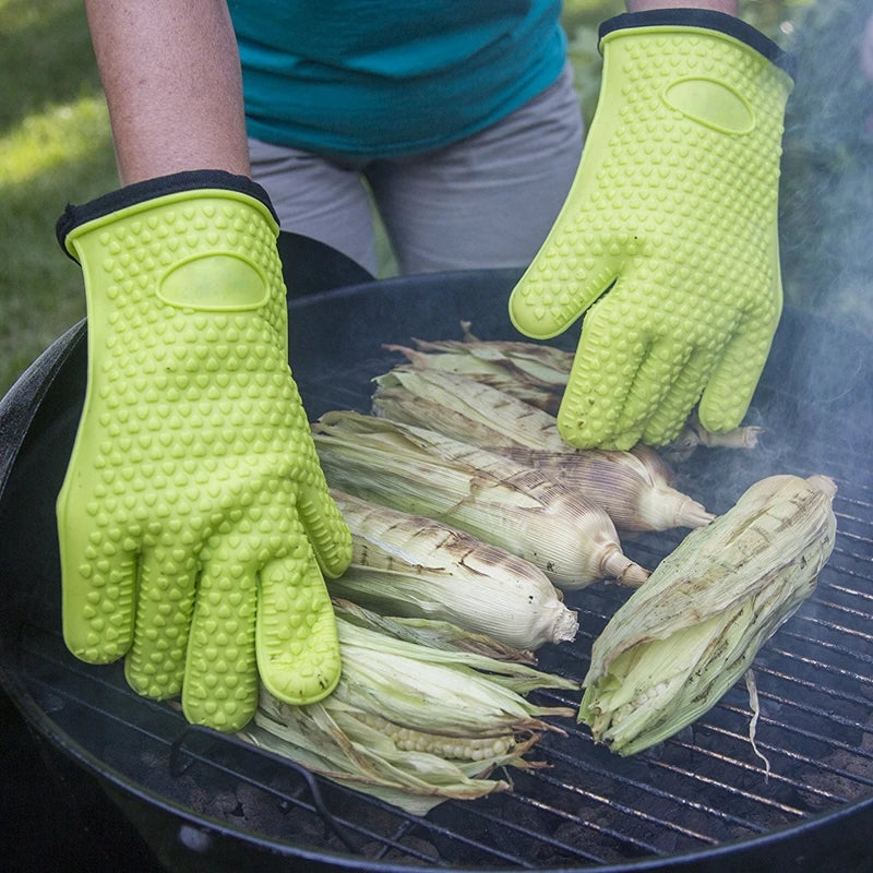 1/2Pc Silicone Glove With Lanyard Kitchen Grilling Gloves Oven Mitt Heat Resistant Non-slip Cooking BBQ Grill Glove Baking Glove