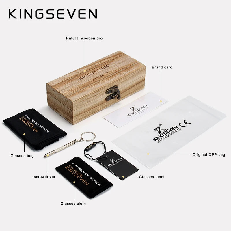 KINGSEVEN Men's Polarized Sunglasses High Quality Natural Zebra Wood Alloy Frame Women UV400 Glasses HD Lens Pilot Eyewear