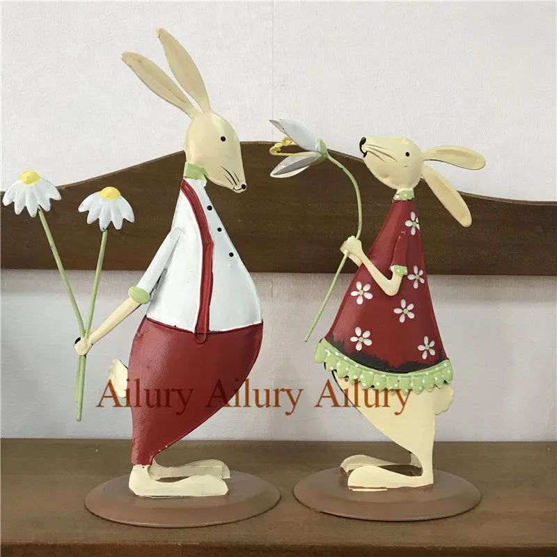 Red Shy Cute Rabbit,Double-sided Smll Buny,Easter Holding Flowers,Wedding Ornaments,Window Home Decoration,Desktop