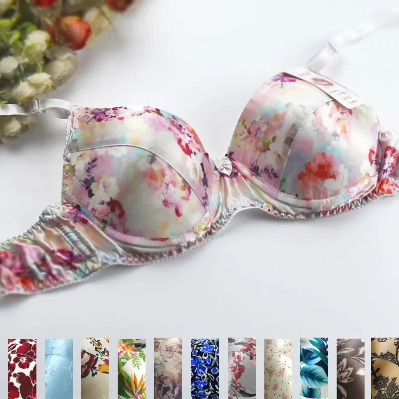 Hot-Selling 100% Mulberry silk bra underwear double faced silk print summer bra