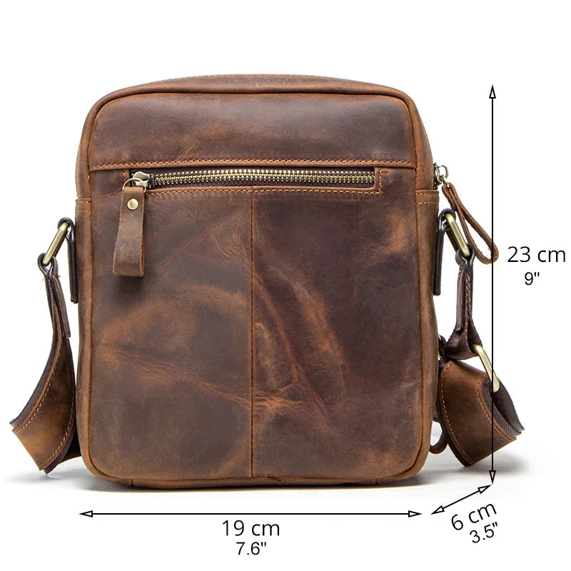 CONTACT'S Genuine Leather Men's Messenger Bag Vintage Shoulder Bags for 7.9" Ipad Mini High Quality Male Crossbody Bag