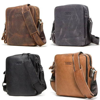 CONTACT'S Genuine Leather Men's Messenger Bag Vintage Shoulder Bags for 7.9" Ipad Mini High Quality Male Crossbody Bag