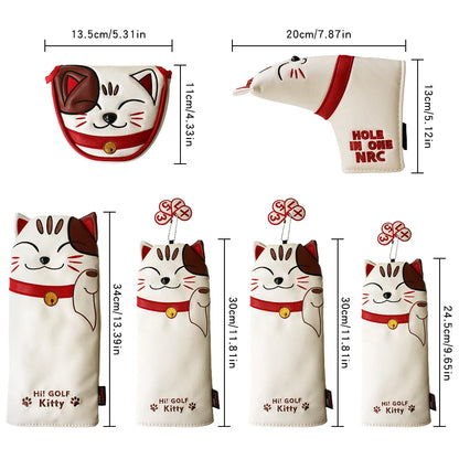 Golf Headcover Lucky Cat Golf Head Cover for Driver Fairway Hybrid Putter PU Leather Protector Magnetic Closure