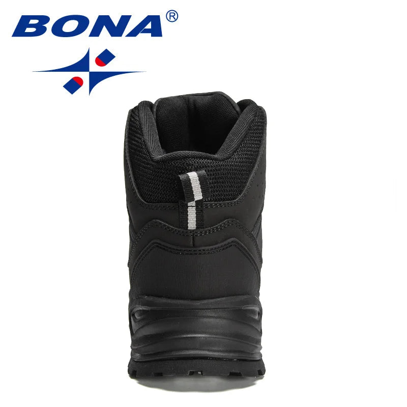 BONA New Designers Winter Snow Boots Men Plush Action Leather Super Warm Ankle Boots Man Outdoor Hiking Boots Mansculino