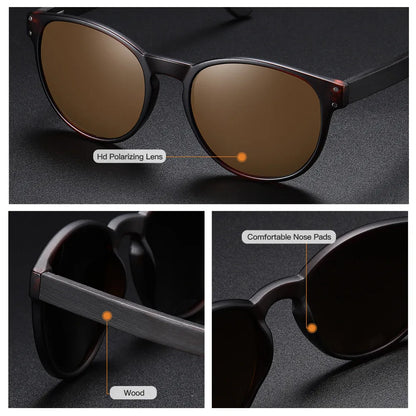 GM Polarized Sunglasses Men Women S5091 Brand Wooden Sunglasses Women Round frame Classic Sunglasses Oculos De Sol UV400