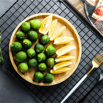 Wooden Round Serving Platter Tray Pizza Salad Plate Wooden Breakfast Food Fruits Bread Dessert Container Tea Mat Snacks Dish