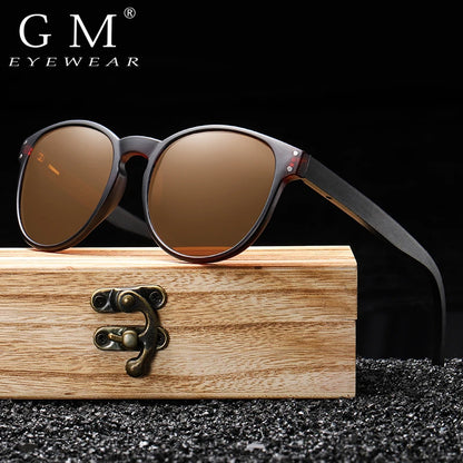 GM Polarized Sunglasses Men Women S5091 Brand Wooden Sunglasses Women Round frame Classic Sunglasses Oculos De Sol UV400