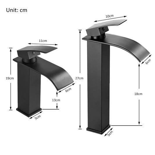 Matte Black Waterfall Basin Faucet Single Handle Mixer Hot Cold Water Basin Crane Tap For Bathroom Wash Basin Sink Mixer Tap