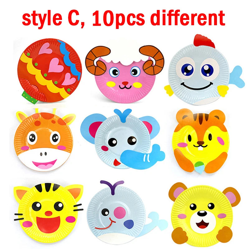 Animal Paper Plate Art Kits Kids DIY 3D Animals Craft Sticker Card Project Teaching Supplies Preschool Toddler Boys Girls