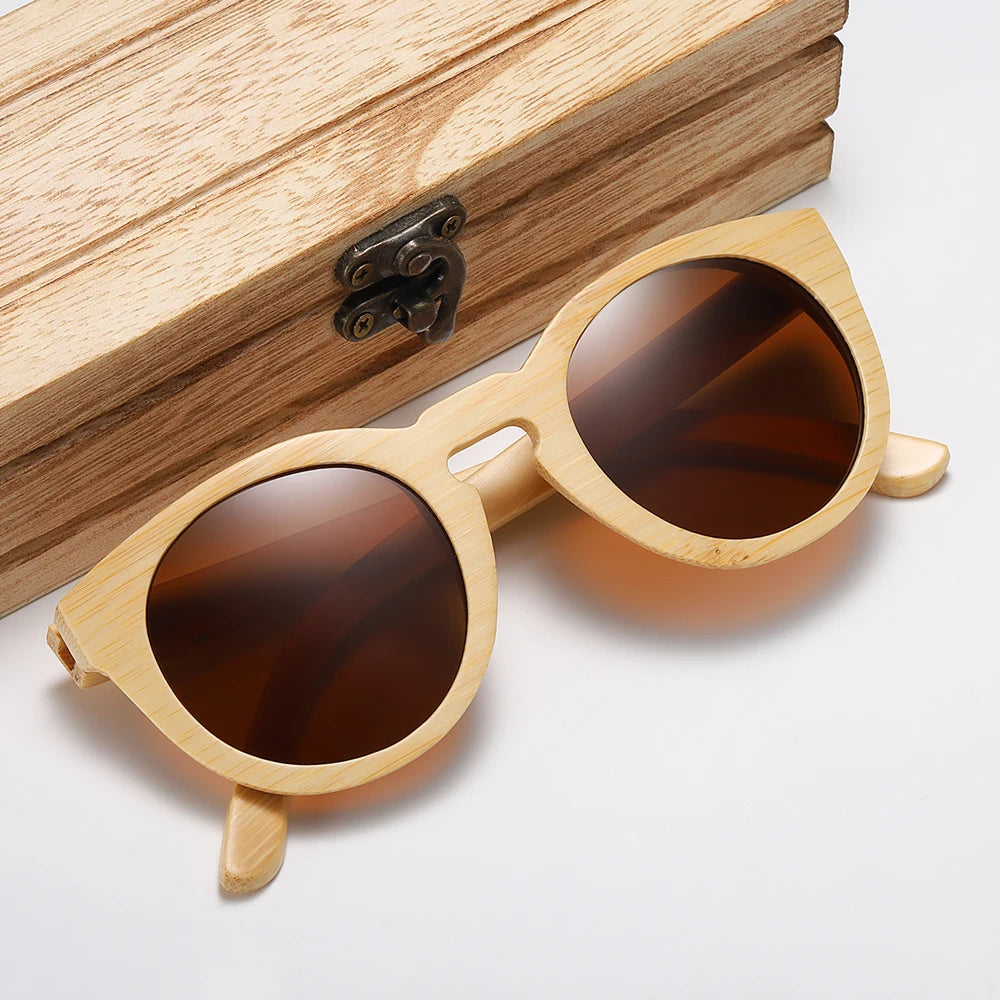 GM Design Women Bamboo Sunglasses With Polarized Mirror Lenses Of Bamboo Wood Sunglasses With Wooden Box