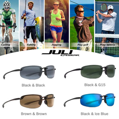 JULI Sports Sunglasses for Men Women TR90 Rimless Frame UV400 Protection for Running Fishing Baseball Driving 8001