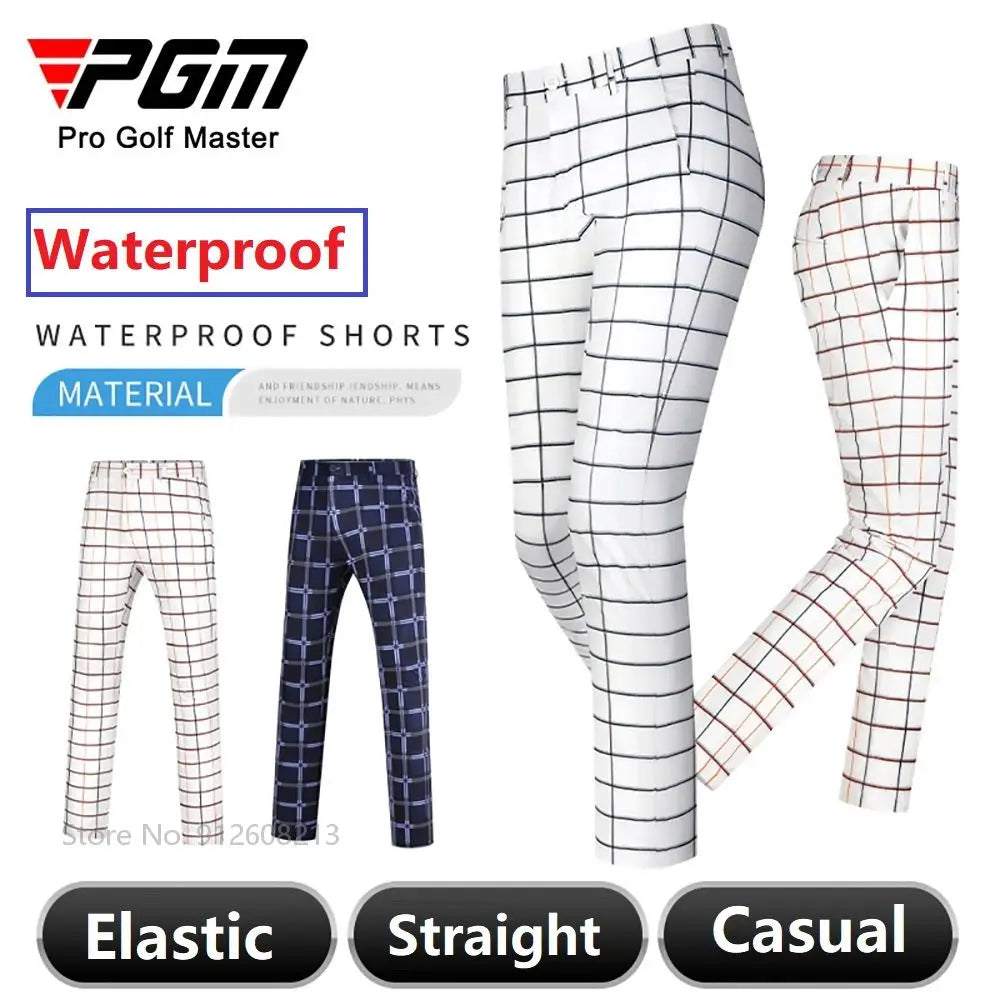 Pgm Men Waterproof Golf Pant Male Elastic Golf Pants Outdoor Casual Plaid Trousers Man Breathable Fitness Sports Sweatpants