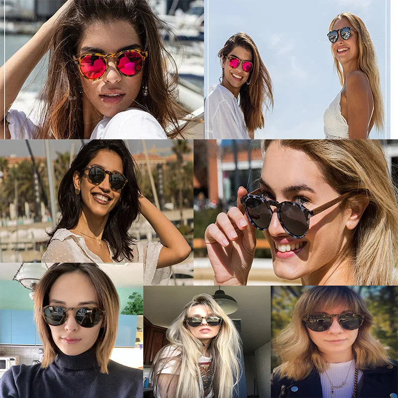 Ravenisa Wood Sunglasses Polarized Sunglasses Women Men Vintage Round Sun Glasses Ladies lunette de soleil femme UV400