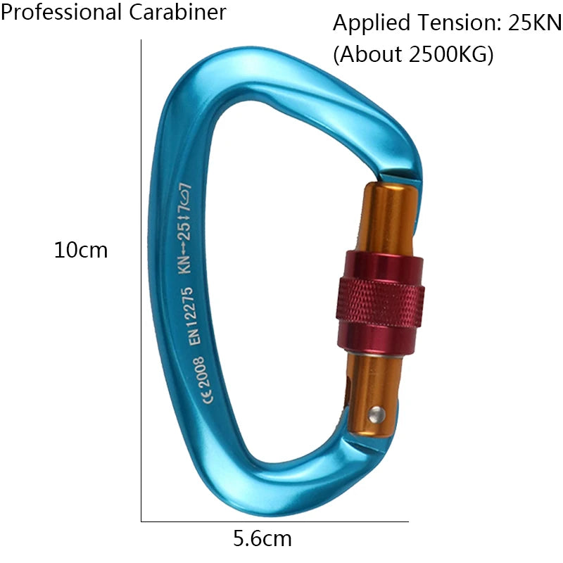 25KN Professional Climbing Carabiner D Shape Aviation Aluminum Safety Lock Outdoor Climbing Ascend Mountaineering Equipment