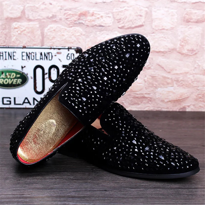 Movechain Arrive Men's Genuine Leather Loafers Casual Shoes Fashion Mens Rhinestone Driving Shoes Man Flats Dress Wedding Shoes