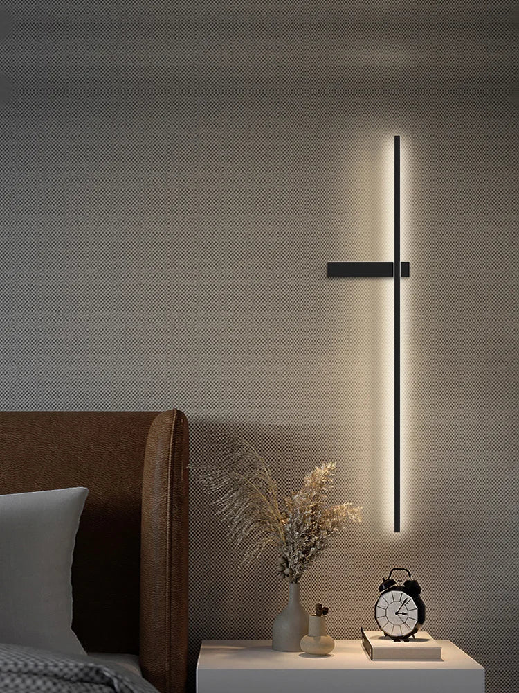 Black long strip wall lamp bedroom bedside lamp modern minimalist wall lamp living room TV background line wall light