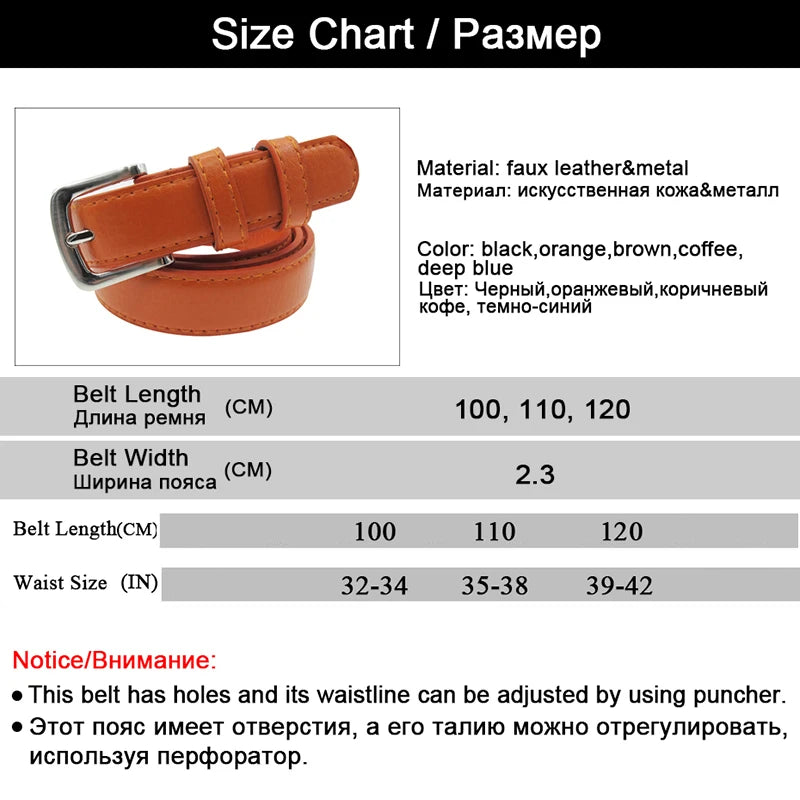 MaiKun Women's Skinny Leather Belt Solid Color Pin Buckle Simple Small Size Suit Business Casual Waist