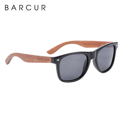 BARCUR Black Walnut Sunglasses Wood Polarized Sunglasses Men Glasses Men UV400 Protection Eyewear Wooden Original Box