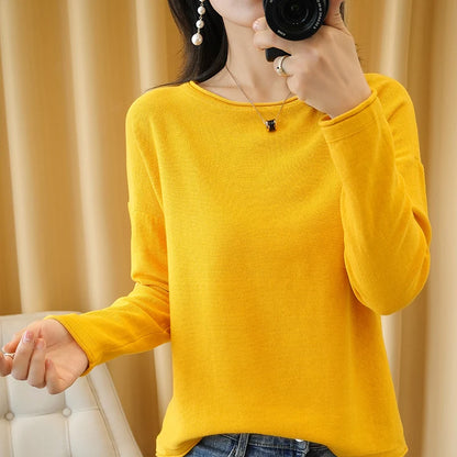 100% Cotton Women Knit Sweater Crimped Edge O-Neck Pullover Bottoming Pure Cotton Sweater Spring Autumn New Tops Clothes