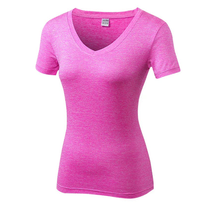 Women's Yuerlian V-neck Quick Dry Yoga Running T-shirts