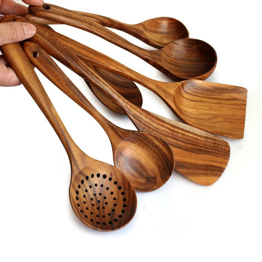 1-7 pieces/set teak tableware spoon Colander spoon Special nano soup skimming Cooking spoon Wooden kitchen accessory kit