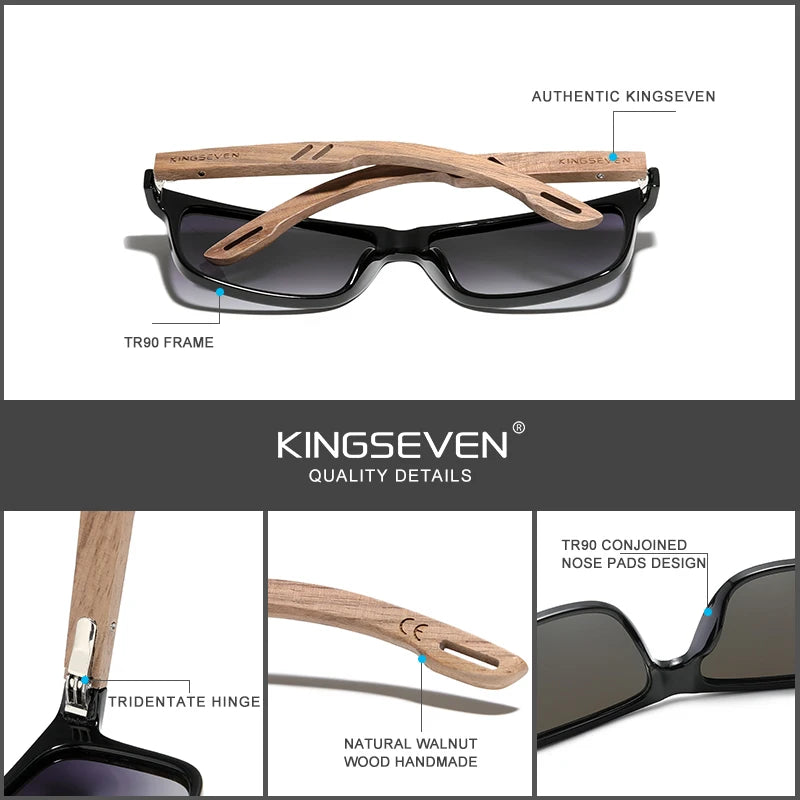 KINGSEVEN 100% Polarized Vintage Men Wooden Sunglasses Wood UV400 Protection Fashion Square Sun glasses Women Gafas De sol