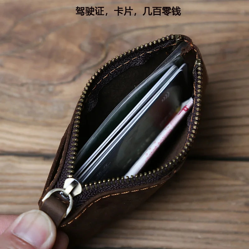 NZPJ Leather Mini Men's Coin Wallet Retro Leisure First Layer Cowhide Lady's Change Purse Crazy Horse Leather Credit Card Bag