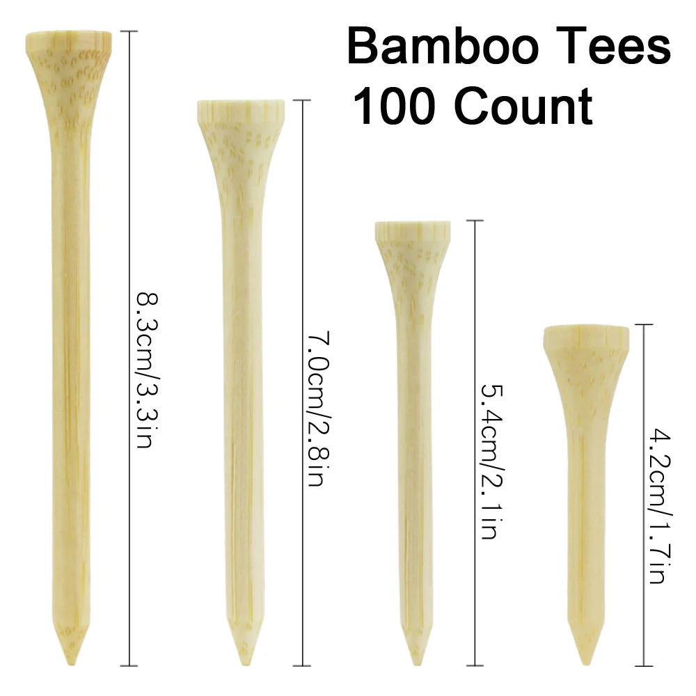 100 Count Golf Tees Bamboo Tee Golf Balls Holder 4 Sizes Available Stronger than Wood Tees Drop Ship 42mm 54mm 70mm 83mm