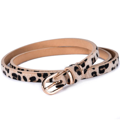 Women's Skinny Leather Belt Solid Color Waist or Hips Ornament Girls 1.5cm Wide Leopard Waistband 10 Sizes to Choose From