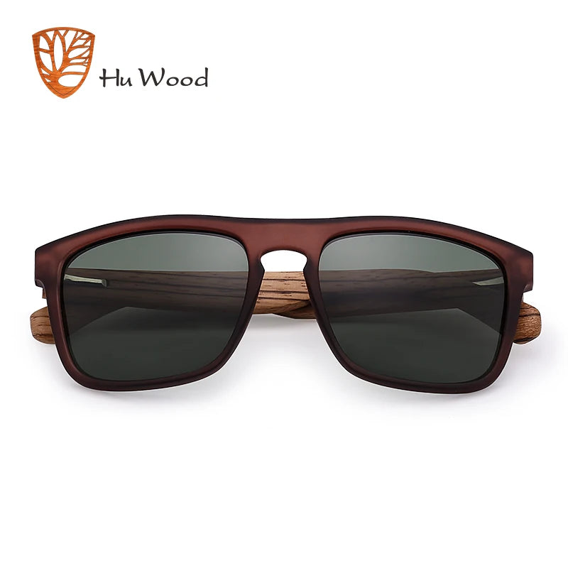 HU WOOD Sunglasses for Men Zebra Wood Polarized Sun glasses Rectangle Lenses Driving UV400 Protection Eyewear Wooden GR8002