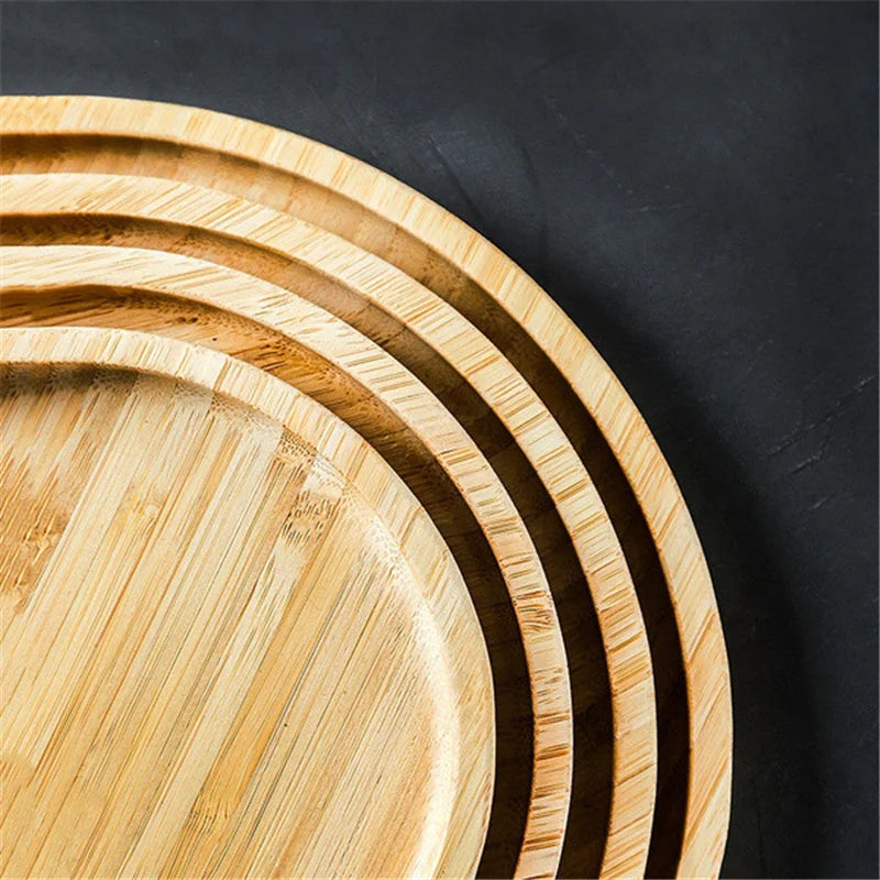 Wooden Round Serving Platter Tray Pizza Salad Plate Wooden Breakfast Food Fruits Bread Dessert Container Tea Mat Snacks Dish